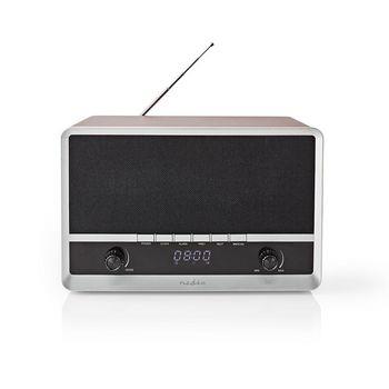 Nedis FM-radio | Bordsdesign | AM / FM | Batteridriven / USB ström | Digital | 12 W | Skärmstorlek: 1.6 " | Svart Blå Skärm | Bluetooth® | Väckarklocka | Brun / Svart