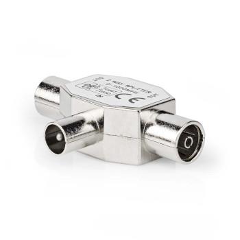 Nedis Satellite & Antenn Adapter | IEC (Koax) Hane | 2x Coax Hona | Nickelplaterad | 75 Ohm | T-Splitter | Metall | Silver | 1 st. | Låda