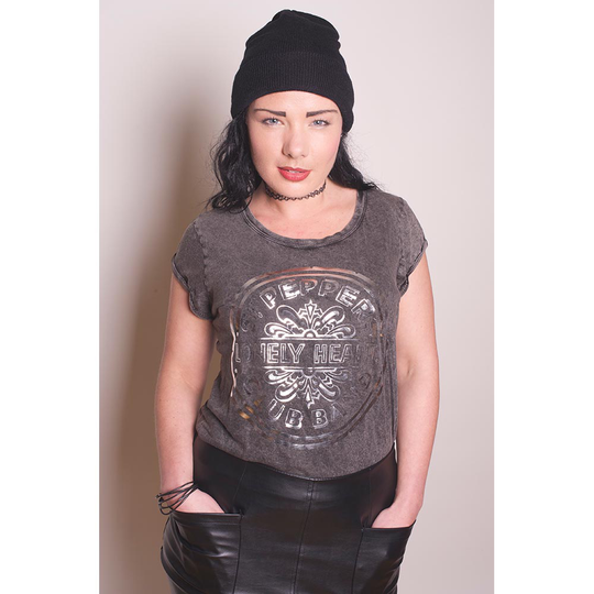 The Beatles: Ladies Acid Wash T-Shirt/Sgt Pepper Drum (Small)