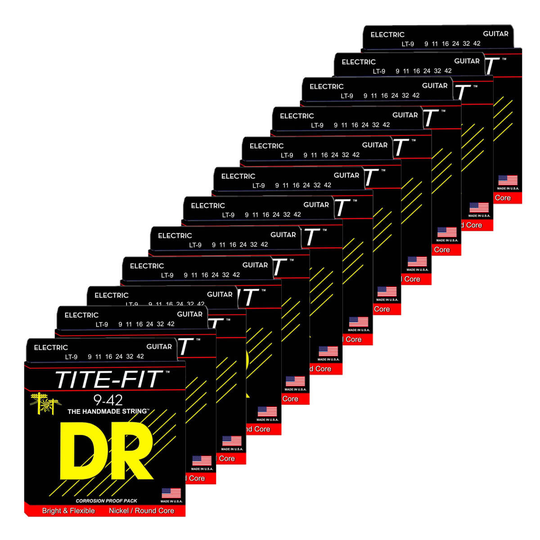 DR Strings LT-9 Tite-fit el-gitarrsträngar, 009-042, 12-pack
