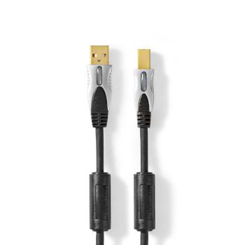 Nedis USB-kabel | USB 2.0 | USB-A Hane | USB-B Hane | 2.5 W | 480 Mbps | Guldplaterad | 5.00 m | Rund | PVC | Antracit | Låda