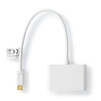 Nedis USB Multi-Port Adapter | USB 3.2 Gen 1 | USB-C- Hane | 2x USB-A | 5 Gbps | 0.20 m | Rund | Nickelplaterad | PVC | Vit | Plastpåse
