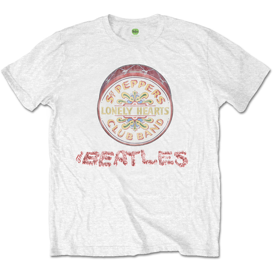 The Beatles: Unisex T-Shirt/Flowers Logo & Drum (Large)