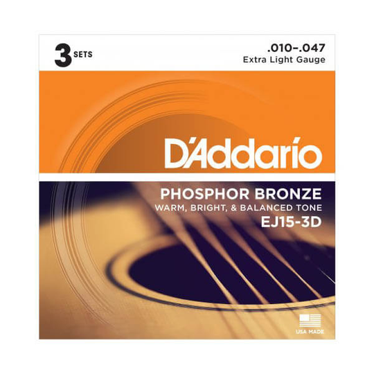 D'Addario EJ15-3D western-gitarr-strängar, 010-047 (3 set)