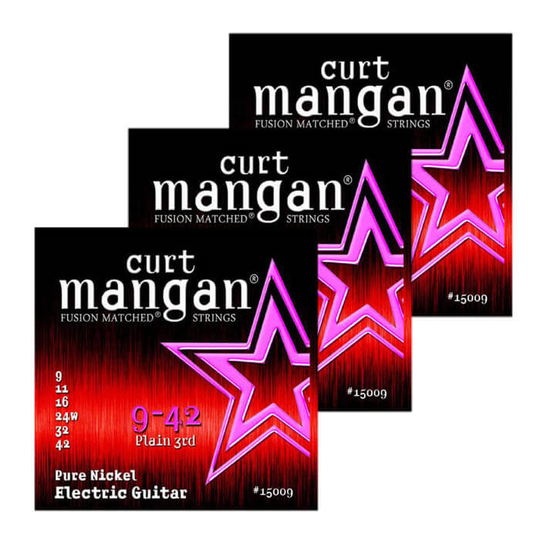 Curt Mangan 15009 Pure Nickel el-gitarr strängar 009-042, 3 Pack