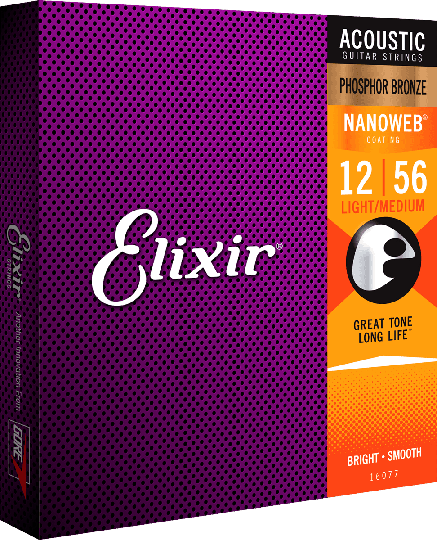 Elixir Nanoweb Phosphor Bronze 80/20 gitarrsträngar (Medium Light 12-56)