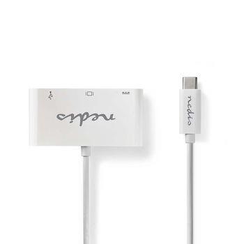 Nedis USB Multi-Port Adapter | USB 3.1 | USB-C- Hane | USB-A Hona / USB-C- Hona / VGA hona 15p | 5 Gbps | 0.20 m | Rund | Nickelplaterad | PVC | Vit | Plastpåse