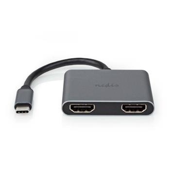 Nedis USB Multi-Port Adapter | USB 3.2 Gen 1 | USB-C- Hane | 2x HDMI- | 0.10 m | Rund | Nickelplaterad | PVC | Svart | Låda