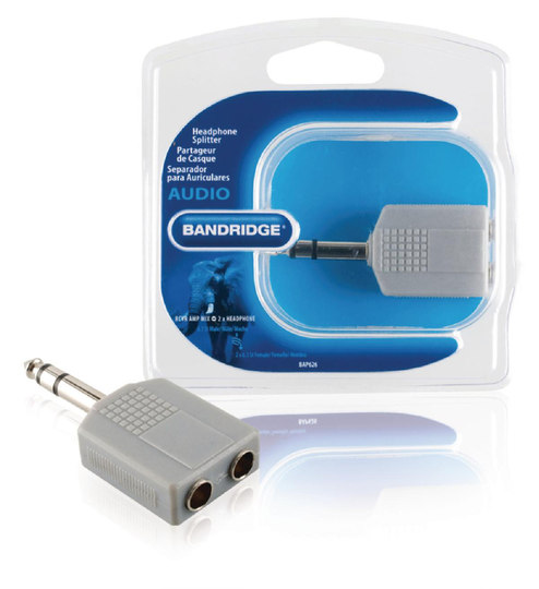 Bandridge Stereo Audio Adapter 6,35 mm, hane - 2x 6.35 mm Hona Grå