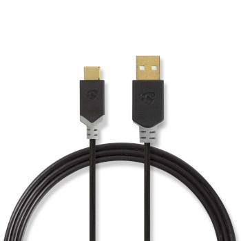 Nedis USB-kabel | USB 2.0 | USB-A Hane | USB-C- Hane | 60 W | 480 Mbps | Guldplaterad | 3.00 m | Rund | PVC | Antracit | Låda