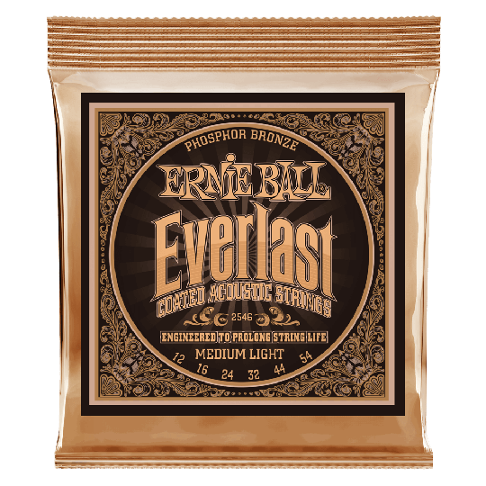 Ernie Ball Everlast Coated Fosfor Brons Gitarrsträngar, Akustiska Medium Light 012-054