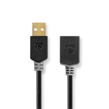 Nedis USB-kabel | USB 2.0 | USB-A Hane | USB-A Hona | 480 Mbps | Guldplaterad | 2.00 m | Rund | PVC | Antracit | Låda