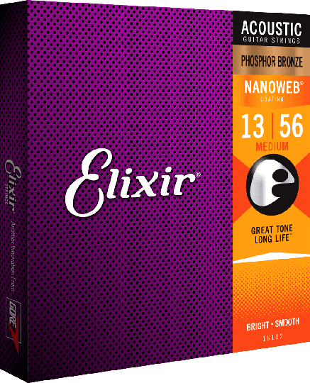 Elixir Nanoweb Phosphor Bronze 80/20 gitarrsträngar (Medium 13-56)