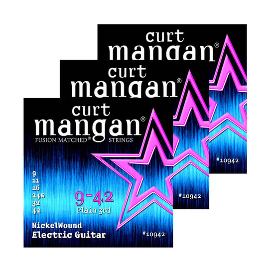 Curt Mangan 10942 Nickel Wound el-gitarrsträngar 009-042, 3-pack
