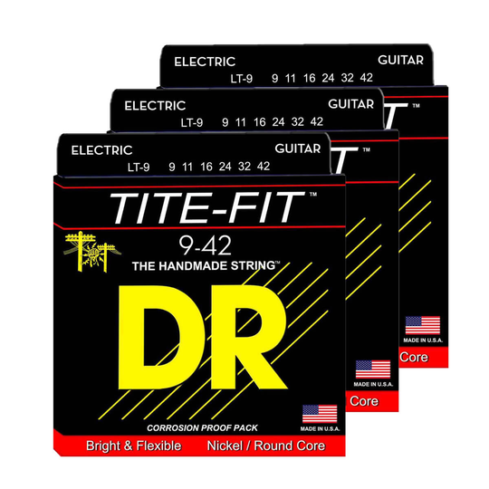 DR Strings LT-9 Tite-fit el-gitarr-strängar, 009-042, 3-pack