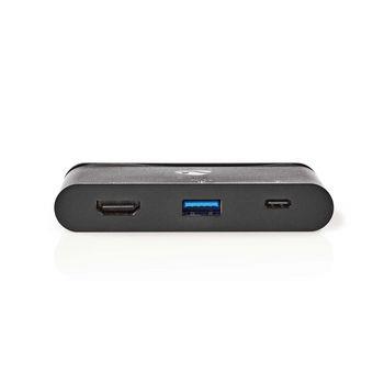 Nedis USB Multi-Port Adapter | USB 3.2 Gen 1 | USB-C- Hane | HDMI- Hona / USB-A Hona / USB-C- Hona | Rund | Nickelplaterad | Svart | Window Box med Euro Lock