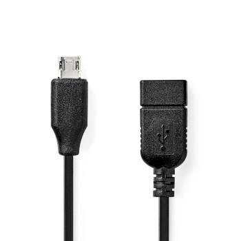 Nedis USB Mikro-B Adapter | USB 2.0 | USB Micro-B Hane | USB-A Hona | 480 Mbps | 0.20 m | Platt | Nickelplaterad | PVC | Svart | Plastpåse