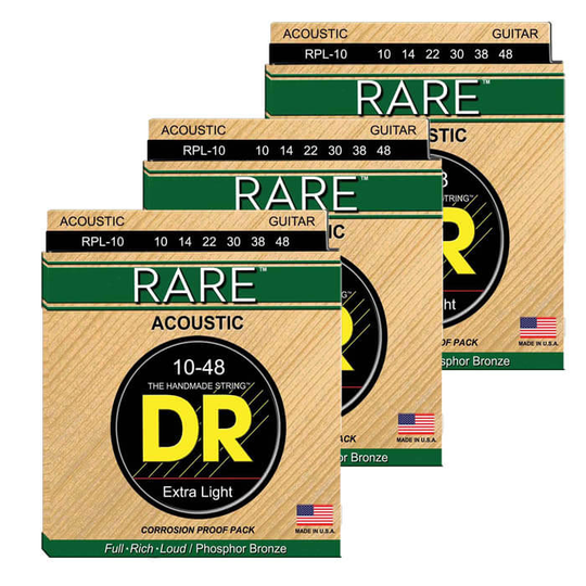 DR Strings RPL-10 Rare western-gitarrsträngar, 010-048, 3 pack