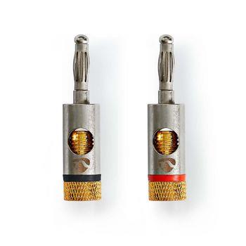 Nedis Banana Connector | Rak | Hane | Guldplaterad | Skruva | Kabel input diameter: 3.0 mm | Metall | Guld | 2 st. | Kuvert