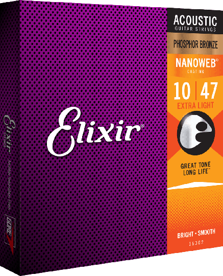 Elixir Nanoweb Phosphor Bronze 80/20 gitarrsträngar (Extra Light 10-47)