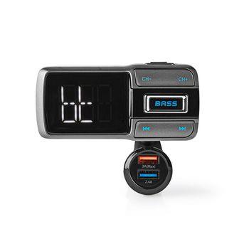 Nedis Bil FM-sändare | Svanhals | Trådlösa samtal | 2.0 " | LED Skärm | Bluetooth® | QC 3.0 / 5.0 V DC / 2.4 A | Snabbladdning | Bas boost | Google Assistant / Siri | Grå / Svart