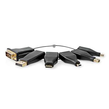 Nedis HDMI- Adapter | DisplayPort Hane / DVI-D 24+1-Pin Hane / HDMI- Micro kontakt / HDMI- Mini kontakt / Mini DisplayPort Hane / USB-C- Hane | HDMI- Hona | Guldplaterad | Rak | PVC | Svart | 6 st. | Låda