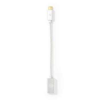 Nedis USB-C- Adapter | USB 3.2 Gen 1 | USB-C- Hane | USB-A Hona | 5 Gbps | 0.20 m | Rund | Guldplaterad | Flätad / Nylon | Silver | Kartong med täckt fönster