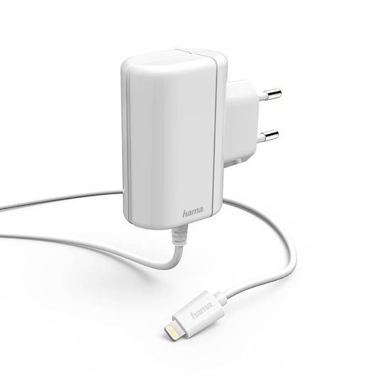 HAMA Laddare 220V Lightning 2,4A Fast kabel 1m vit MFI