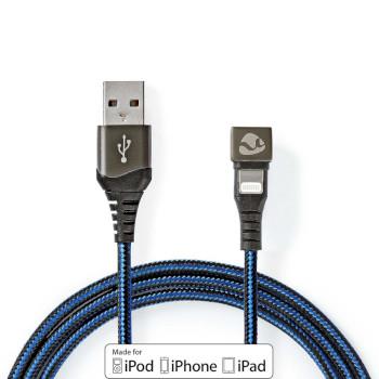 Nedis USB-kabel | USB 2.0 | Apple Lightning, 8-stifts | USB-A Hane | 12 W | 480 Mbps | Nickelplaterad | 2.00 m | Rund | Flätad / Nylon | Blå / Svart | Kartong med täckt fönster