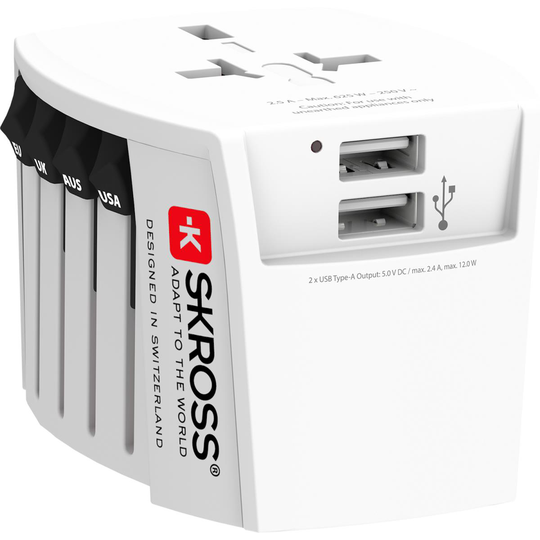 Skross MUV USB (2xA) Kompakt 2-polig världsreseadapter med 2 integrerade USB-portar